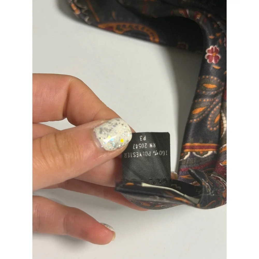 VTG Ketch Necktie Black Paisley Floral Retro Formal Wedding Career Mens OS